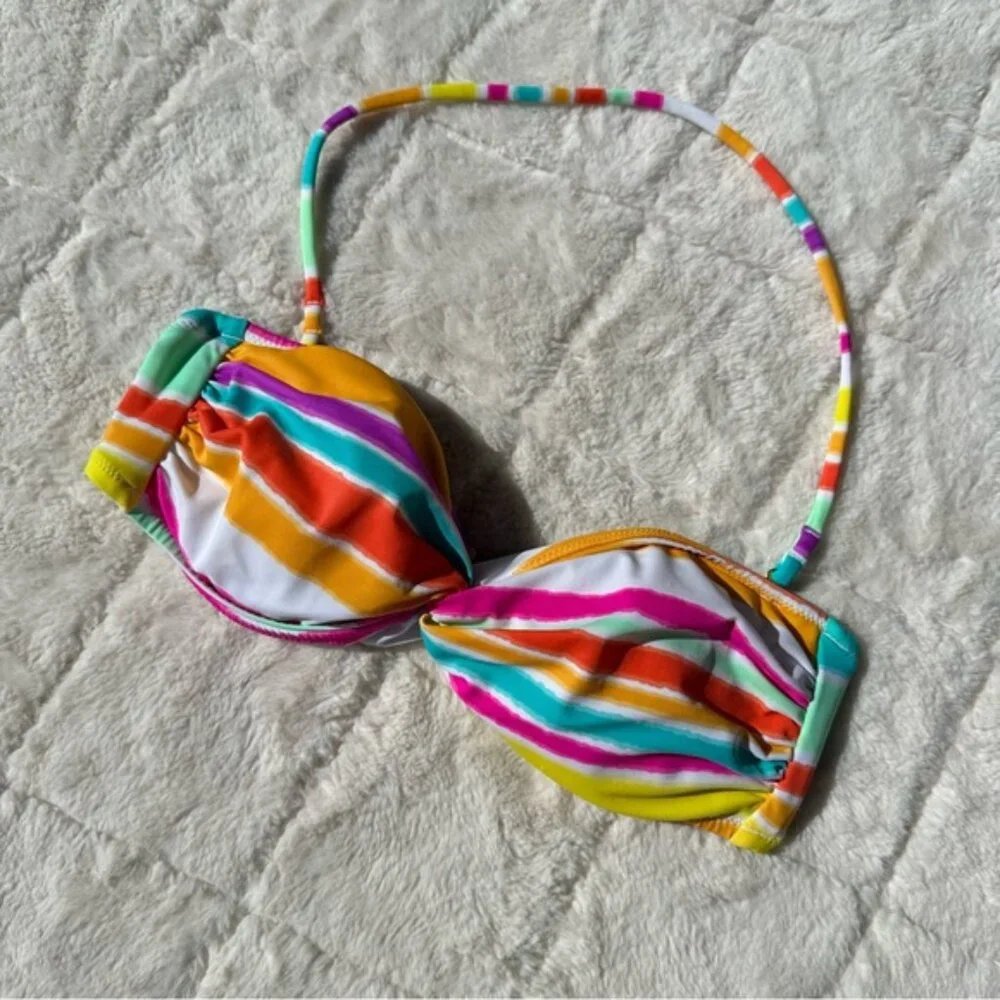 Victoria’s Secret | Rainbow stripe Halter Bandeau Bikini Top | Size Extra Small